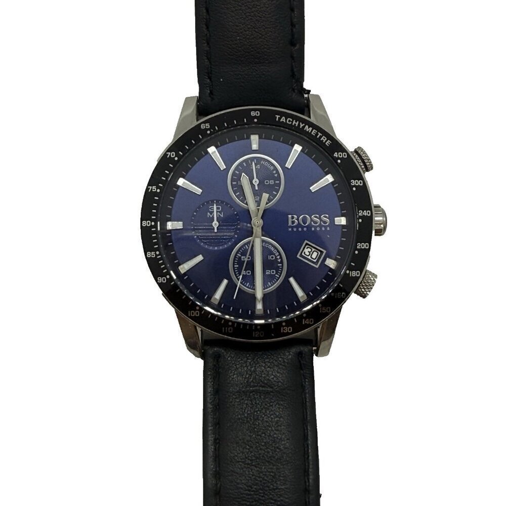 Hugo Boss Men's Watch Stainless Steel HB2841272912 Blue Multi Dial Face Leather